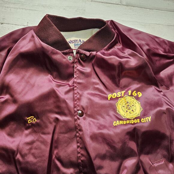 Vintage WESTARK Satin Bomber Jacket Lined American Legion Post Cambridge City LG - Picture 4 of 10